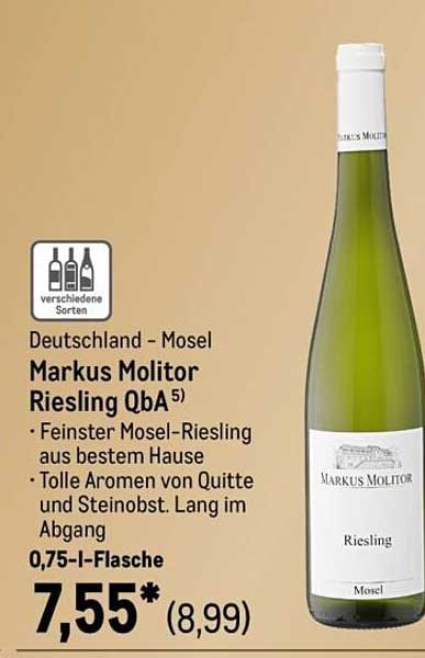 Markus Molitor Riesling QbA 0,75 l Flasche