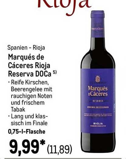 Marqués de Cáceres Rioja Reserva DOCa 0,75 l-Flasche