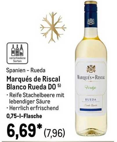 Marqués de Riscal Blanco Rueda DO - 0,75-Liter-Flasche