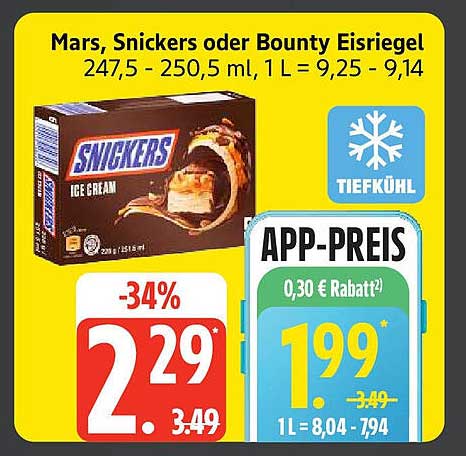 Mars, Snickers oder Bounty Eisriegel