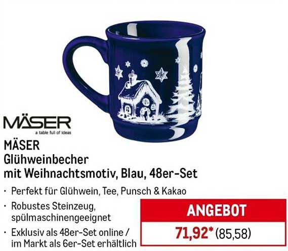 MÄSER Glühweinbecher mit Weihnachtsmotiv, Blau, 48er-Set