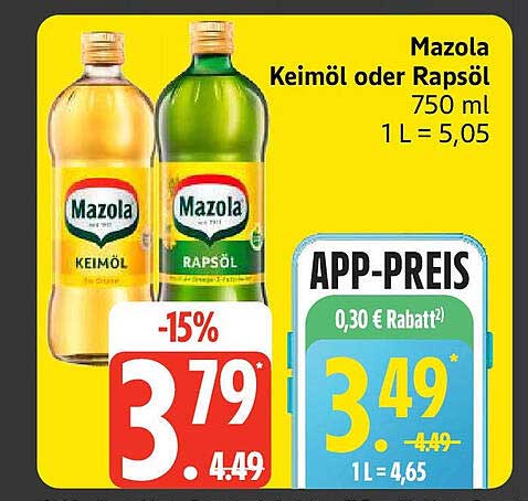 Mazola Keimöl oder Rapsöl 750 ml