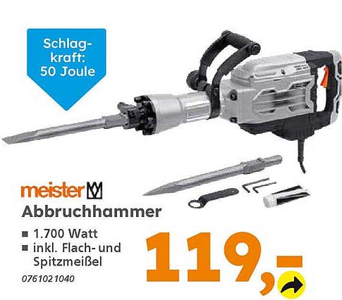 meister Abbruchhammer 1.700 Watt inkl. Flach- und Spitzmeißel