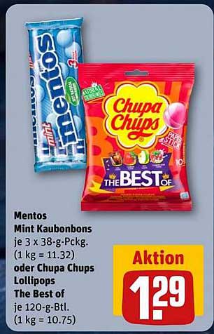 Mentos Mint Kaubonbons oder Chupa Chups Lollipops - Aktion für nur 1,29 €