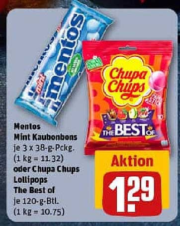 Mentos Mint Kaubonbons oder Chupa Chups Lollipops - Aktion!