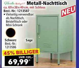 Metall-Nachttisch ca. 69 x 38 x 40 cm, mit Schloss