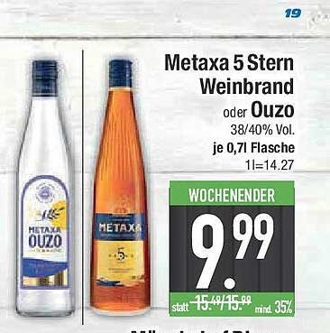 Metaxa 5 Stern Weinbrand oder Ouzo 0,7l Flasche