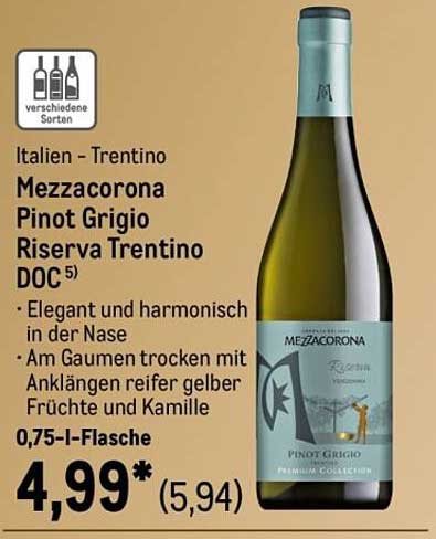 Mezzacorona Pinot Grigio Riserva Trentino DOC 0,75 l-Flasche