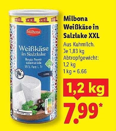 Milbona Weißkäse in Salzlake XXL