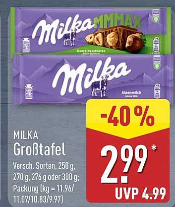 Milka Großtafel - Verschiedene Sorten, 250 g, 270 g, 276 g oder 300 g