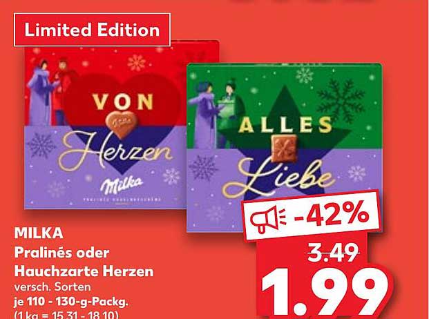 MILKA Pralinés oder Hauchzarte Herzen 110 - 130 g Packung