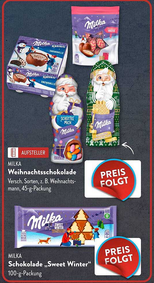 Milka Weihnachts-Schokolade und Schokolade "Sweet Winter"