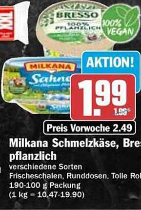 Milkana Schmelzkäse, Bresso pflanzlich