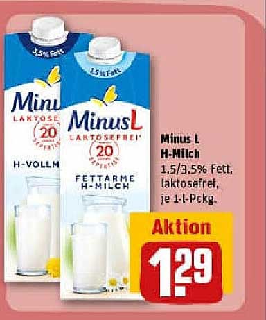 Minus L H-Milch, laktosefrei, je 1-l-Pckg.