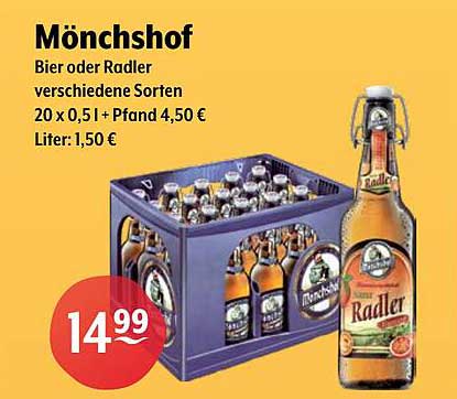 Mönchshof Bier oder Radler verschiedene Sorten 20 x 0,51 + Pfand 4,50 €