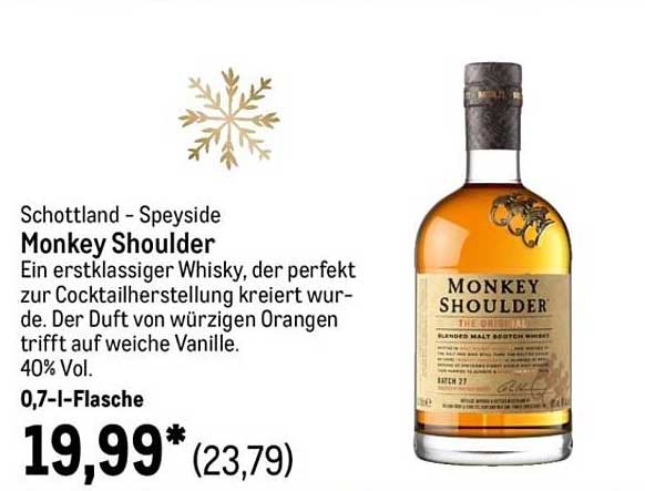 Monkey Shoulder Whisky - 0,7 l-Flasche