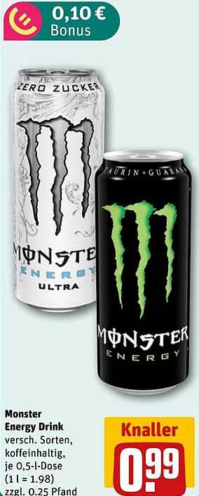 Monster Energy Drink – Verschiedene Sorten, koffeinhaltig