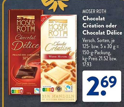 Moser Roth Chocolat Création oder Chocolat Dèlice 150-g-Packung