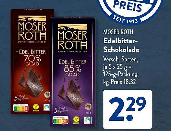 MOSER ROTH Edelbitter-Schokolade 125 g