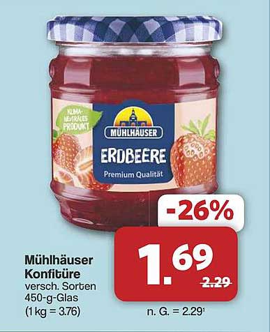 Mühlhäuser Erdbeerkonfitüre 450-g-Glas