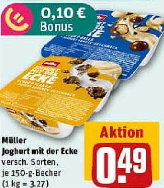 Müller Joghurt mit der Ecke 150 g – Aktion für 0,49 €