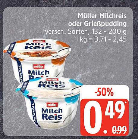 Müller Milchreis oder Grießpudding - verschiedene Sorten, 132 - 200 g