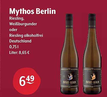 Mythos Berlin Riesling, Weißburgunder oder Riesling alkoholfrei 0,75 l