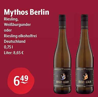 Mythos Berlin Riesling, Weißburgunder oder Riesling alkoholfrei 0,75 l