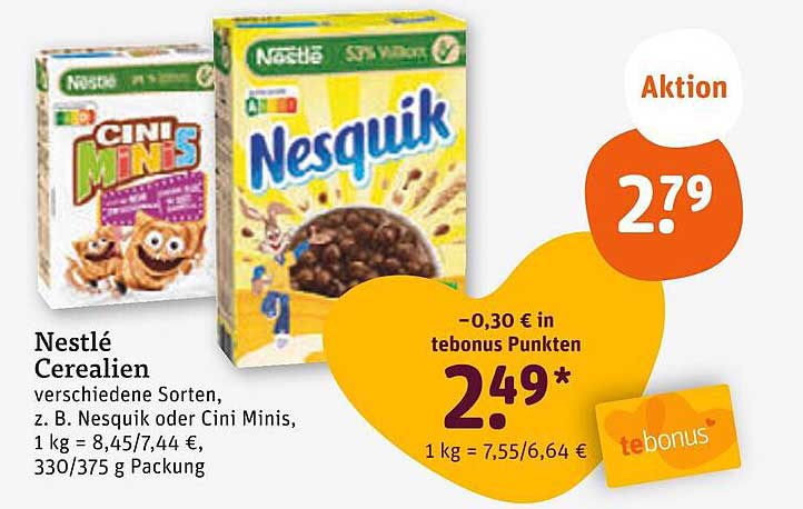 Nestlé Cerealien - verschiedene Sorten wie Nesquik oder Cini Minis