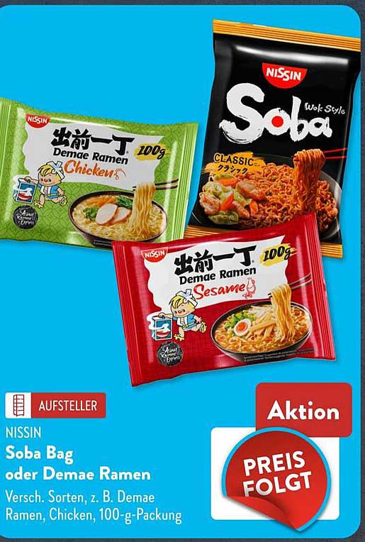 Nissin Soba Bag oder Demae Ramen 100 g Packung