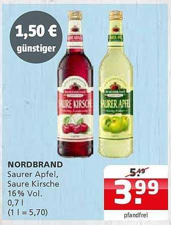 NORDBRAND Sauer Apfel, Saure Kirsche 16% Vol. 0,7 l
