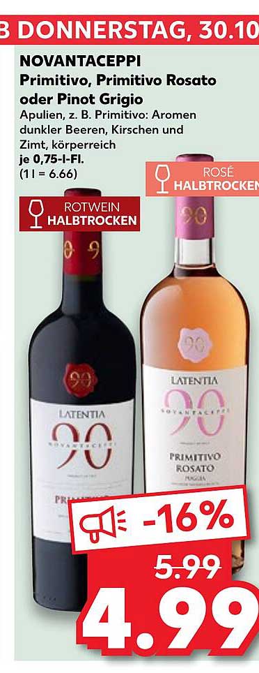 NOVANTACEPPI Primitivo, Primitivo Rosato oder Pinot Grigio