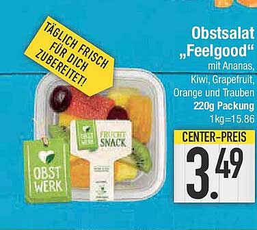 Obstsalat 'Feelgood' mit Ananas, Kiwi, Grapefruit, Orange und Trauben – 220g Packung