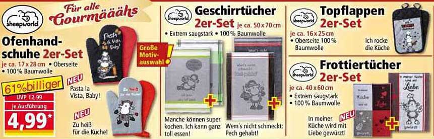 Ofenhandschuhe 2er-Set je ca. 17 x 28 cm - Oberseite 100% Baumwolle