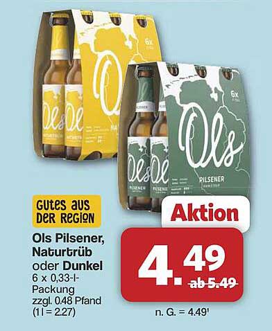 Ols Pilsener, Naturtrüb oder Dunkel – 6 x 0,33 l Packung
