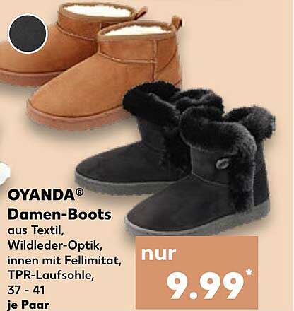 OYANDA® Damen-Boots aus Textil, Wildleder-Optik, innen mit Fellimitat, TPR-Laufsohle, 37 - 41 je Paar
