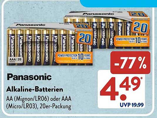 Panasonic Alkaline-Batterien AA (Mignon/LR06) oder AAA (Micro/LR03), 20er-Packung