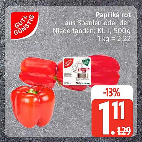 Paprika rot aus Spanien oder den Niederlanden, Kl. I, 500g