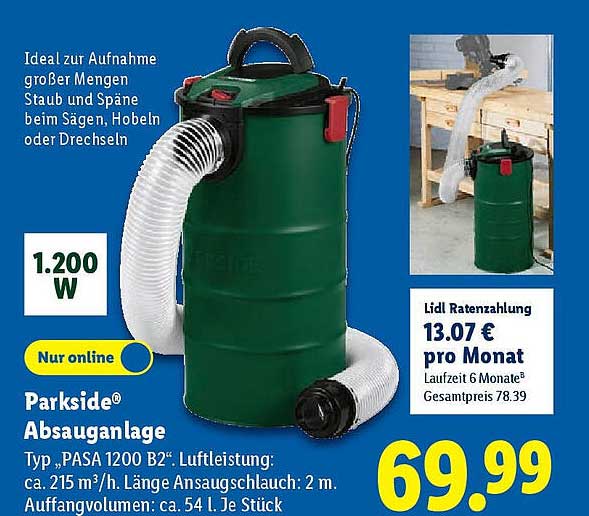 Parkside® Absauganlage Typ PASA 1200 B2 - 69,99 €