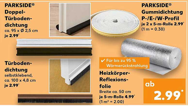 PARKSIDE® Doppel-Türbodendichtung und Gummidichtung P-/E-/W-Profil