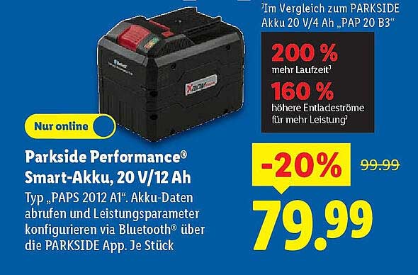 Parkside Performance® Smart-Akku, 20 V/12 Ah