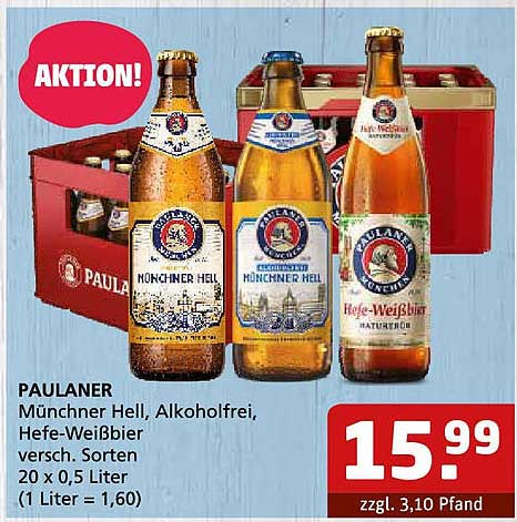 PAULANER Münchner Hell, Alkoholfrei, Hefe-Weißbier – Aktionsangebot