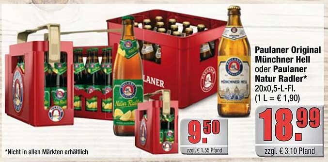 Paulaner Original Münchner Hell oder Paulaner Natur Radler 20x0,5-L-Fl.