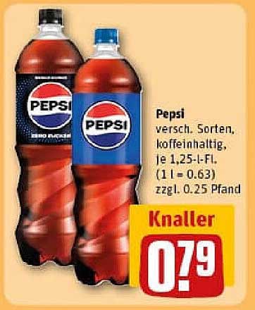 Pepsi versch. Sorten, koffeinhaltig, je 1,25-l-Fl.