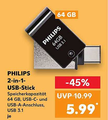 PHILIPS 2-in-1-USB-Stick 64 GB