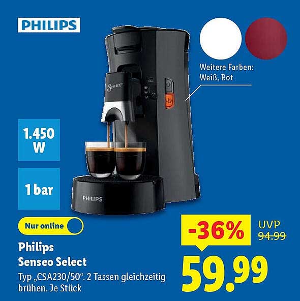 Philips Senseo Select Typ „CSA230/50“ – 2 Tassen gleichzeitig brühen