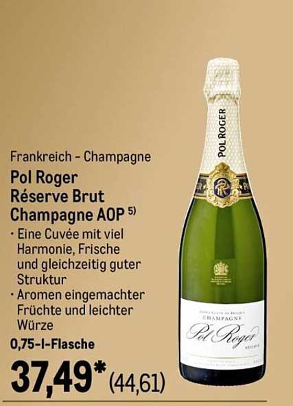 Pol Roger Réserve Brut Champagne AOP - 0,75 l Flasche