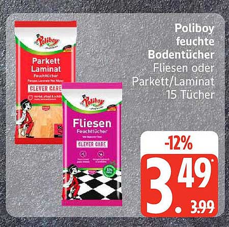 Poliboy feuchte Bodentücher Fliesen oder Parkett/Laminat 15 Tücher