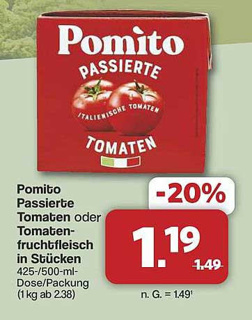 Pomito Passierte Tomaten oder Tomatenfruchtfleisch in Stücken