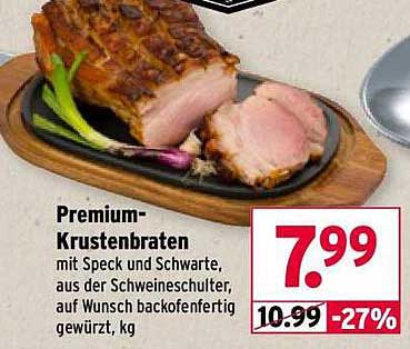 Premium-Krustenbraten mit Speck und Schwarte, aus der Schweineschulter, auf Wunsch backofenfertig gewürzt, kg